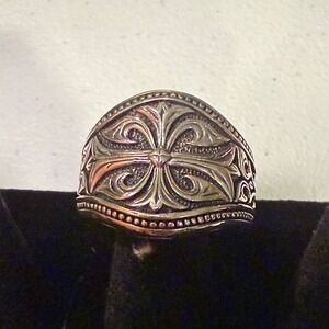 Scott Kay  Silver Mens Ring  fleur-de-lis cross design Size 12 925